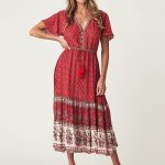 Robe Longue Style Bohème Chic Rouge