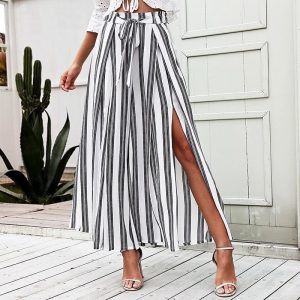 Pantalon Large à Rayures