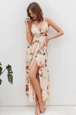 Robe Bohème Longue Beige Fleurie