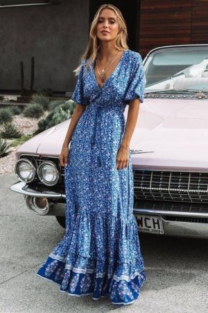 Robe Bohème Longue Bleue