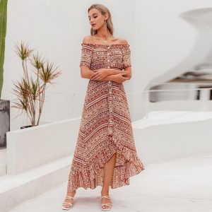 Robe Bohème Longue Imprimé Ethnique