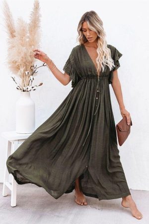 Robe Kaki Bohème Longue